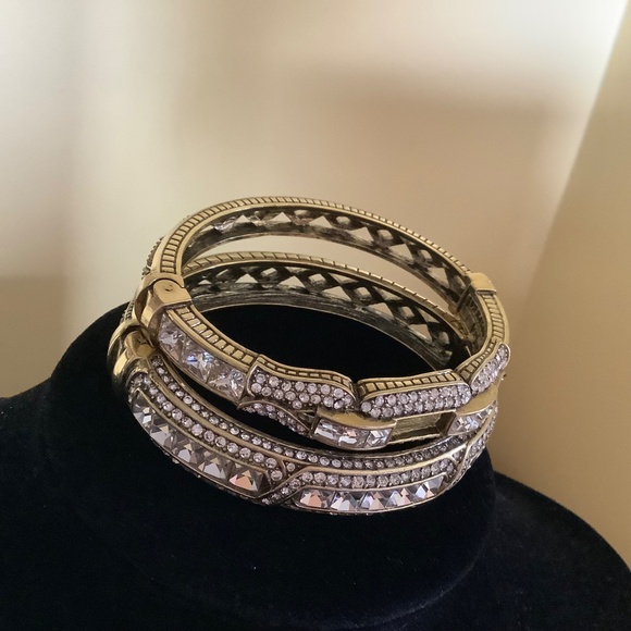 Heidi Daus Set Crystal Hinged Bangle Bracelets Clear SZ M - Picture 2 of 14
